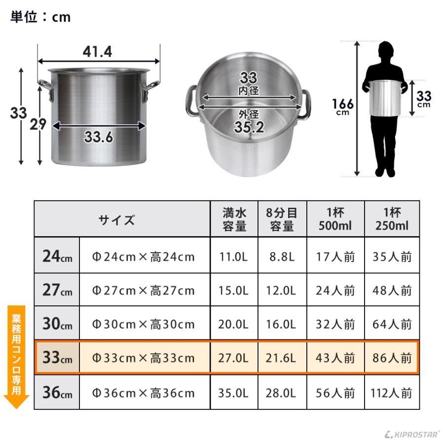 寸胴鍋 プレミア アルミ 業務用 33cm KIPROSTAR 鍋 カレー鍋 スープ