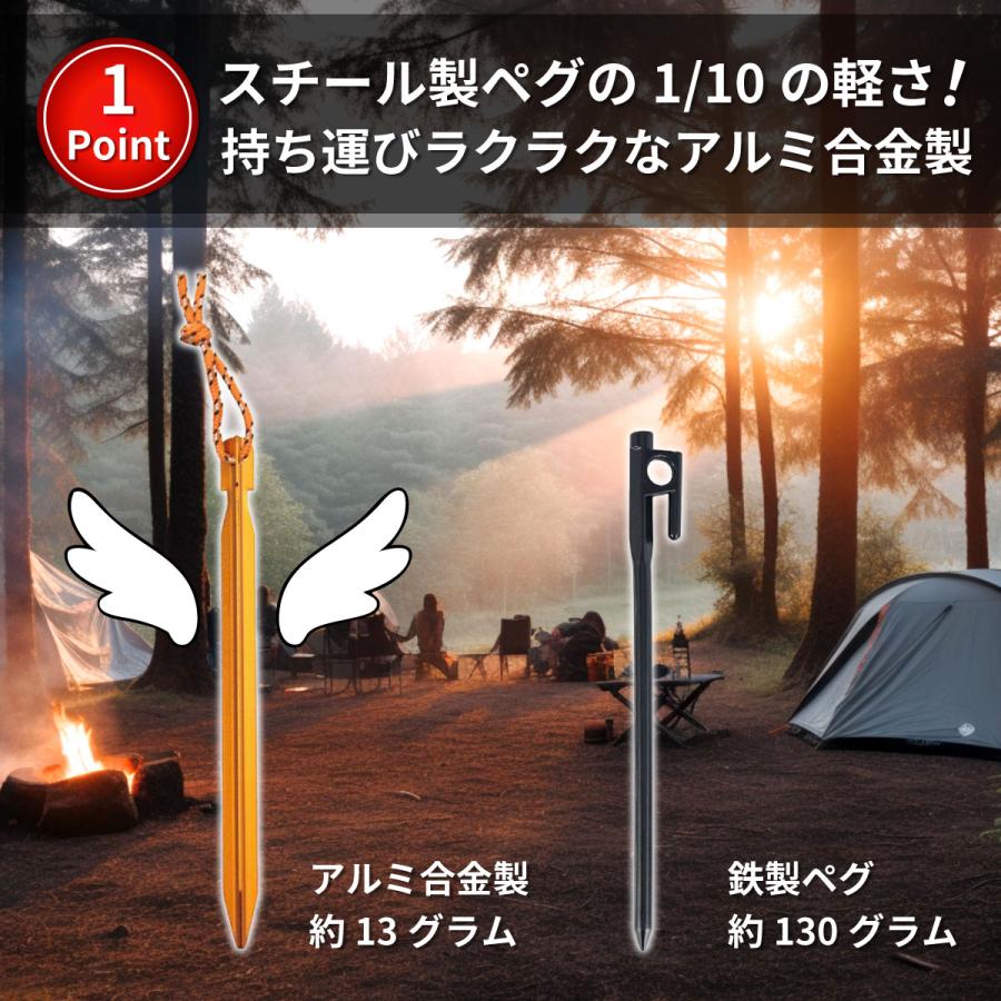 ペグ ジュラルミン 軽量 Y型 20本セット 18cm アルミ テント タープ アウトドア 打ち込みやすい 抜きやすい 目印 ハンマー｜yasuluc｜03