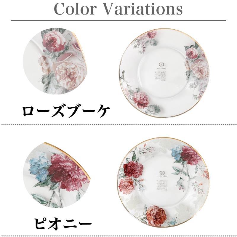 ガラス製大皿 薔薇模様 オーロラ加工 虹色 プレート ガラス製大皿 薔薇