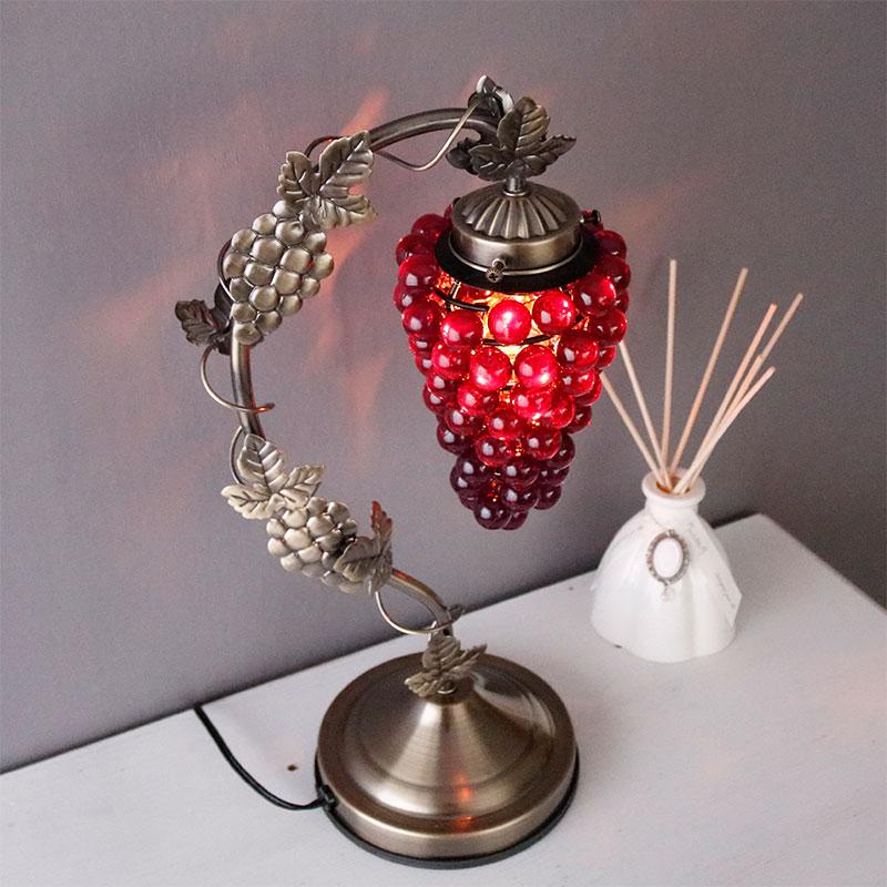 アンティーク風 ぶどう柄 タッチランプ 3段階調光 北欧風 卓上ライト