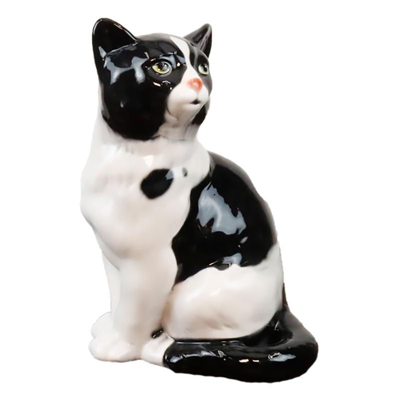 陶器製 白黒猫 置物 対 ネコ 置物 動物 オブジェ 猫 ねこ イタリア製 陶磁器 41168 置き物
