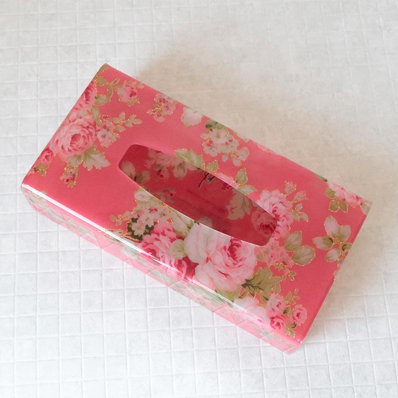 花柄装飾のピンクティッシュボックス rady マルチボックス 花柄ティッシュボックス ピンク rady マルチ