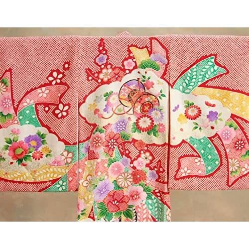 新入荷！ 宮参り　着物　女の子　正絹初着　女の子用産着　赤色　総疋田柄　花車　扇面地紙　金糸刺繍使い 【X2644870891】(16988円)