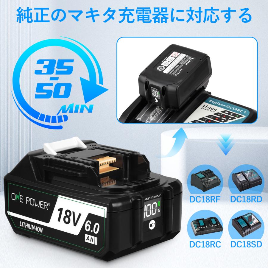 OnePower マキタ 18V バッテリー BL1860B 6000mAh マキタバッテリー 