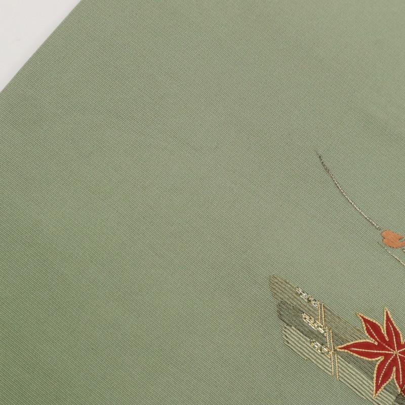 付下げ 袷着物 シンプル 刺繍 花筏模様 略礼装 緑 正絹 祝事や式典 