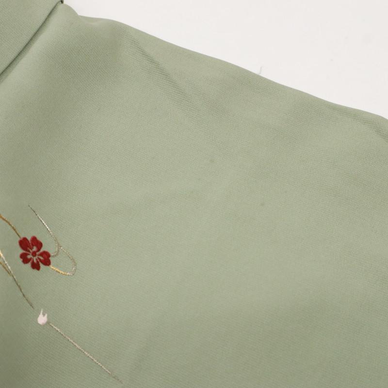 付下げ 袷着物 シンプル 刺繍 花筏模様 略礼装 緑 正絹 祝事や式典