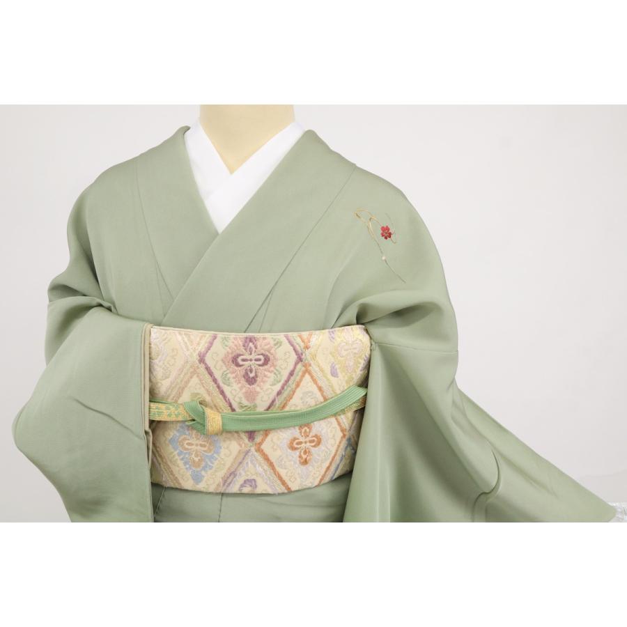 付下げ 袷着物 シンプル 刺繍 花筏模様 略礼装 緑 正絹 祝事や式典 