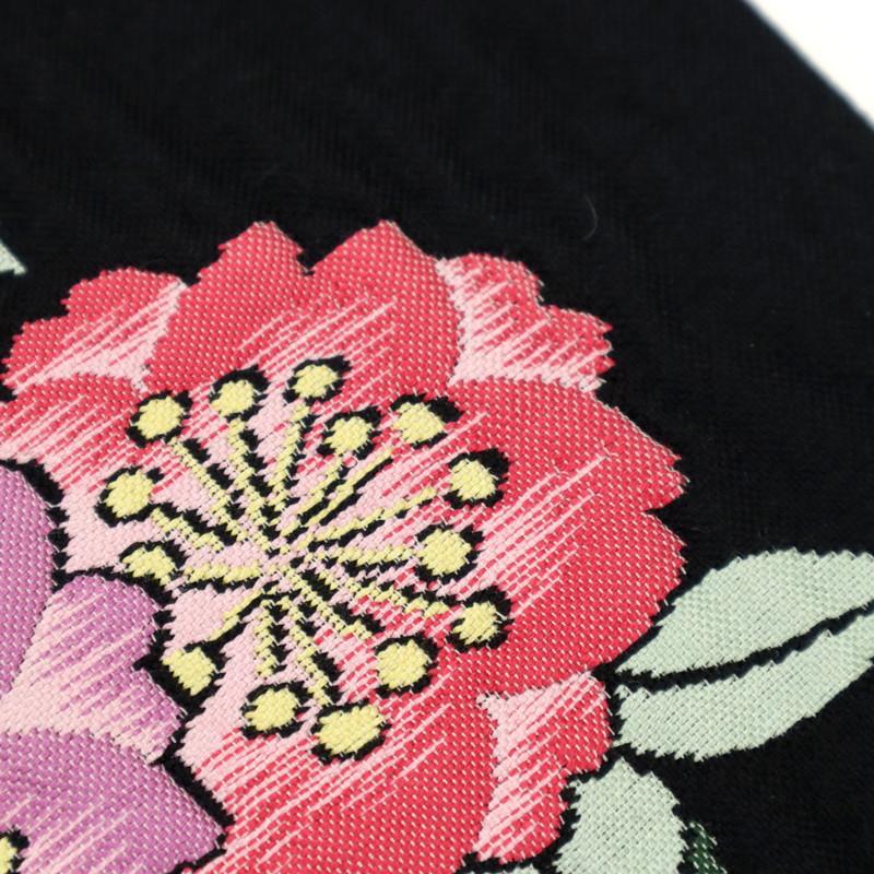 袋帯 桜の花柄 膨れ織り 六通柄 黒 ブラック 和装着物 長さ440cm 8FB5  