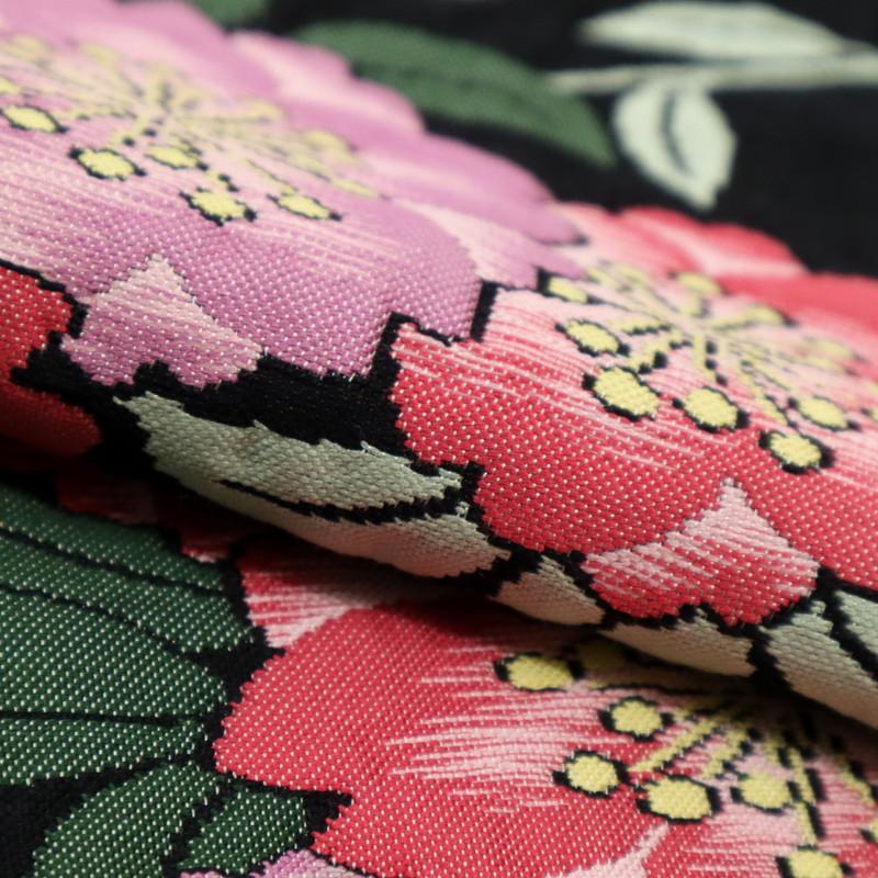 袋帯 桜の花柄 膨れ織り 六通柄 黒 ブラック 和装着物 長さ440cm 8FB5  