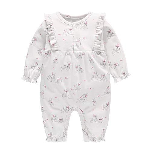 Baby Nest ベビー服 女の子 長袖ロンパース 部分前開き カバーオール 新生児服 かわいい ホワイト ウサギ 3 6ヶ月 Pymr Go Th