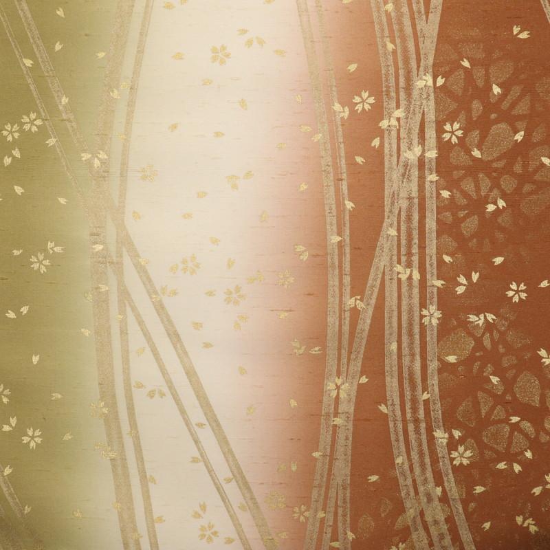 袋帯 牛首紬 白山工房 金彩の曲線と桜の花模様 きもの 証紙付正絹着物 