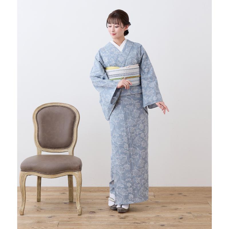 阿波しじら 反物 抜染 グレー 【青みグレーに花モダン】 12m 女性用 しじら織 夏着物 ゆかた 木綿 お仕立て可 普段着 湯通し済み 着物 浴衣 家庭洗濯可 No.G02の画像