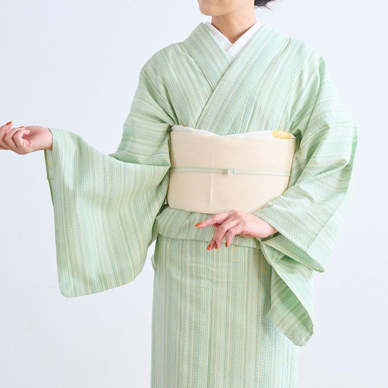 洗える着物 阿波しじら 縞模様 薄緑の多色縞 《反物／お仕立て》 13m