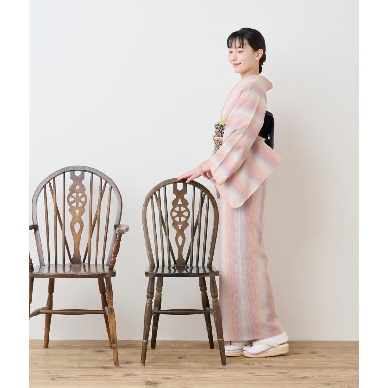 洗える着物 阿波しじら織り 《お仕立て代込み》 【蘇芳香色ぼかし縞