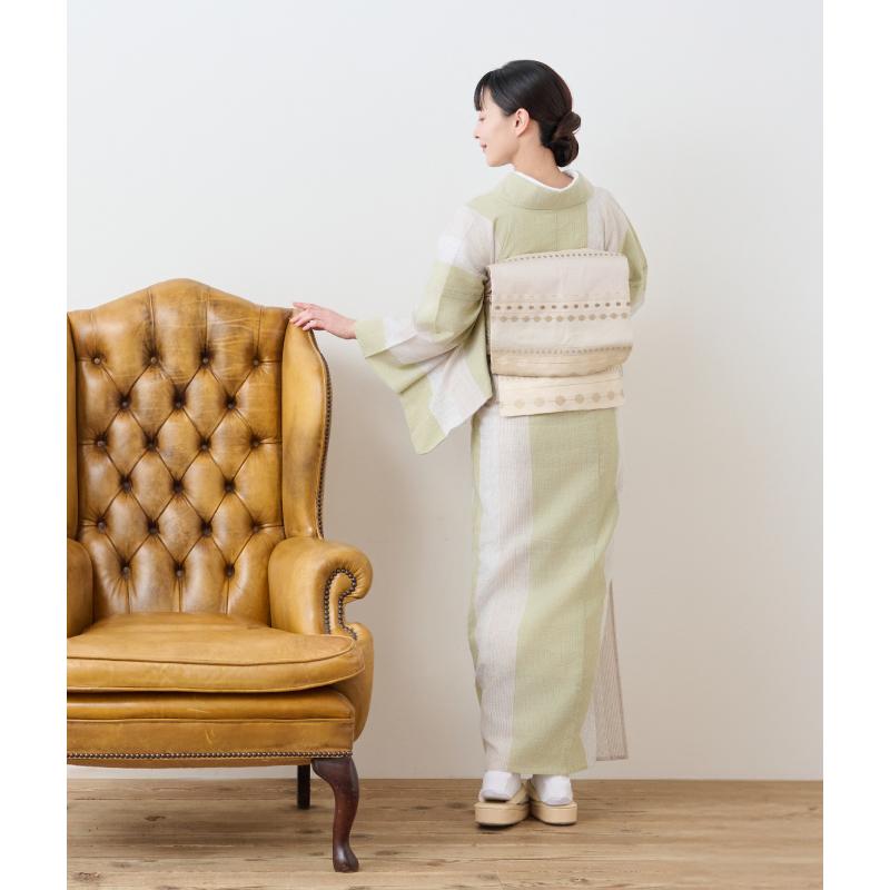 阿波しじら 反物【柳白茶薄生成りの縞合わせ】 13m No,H60 しじら織 夏