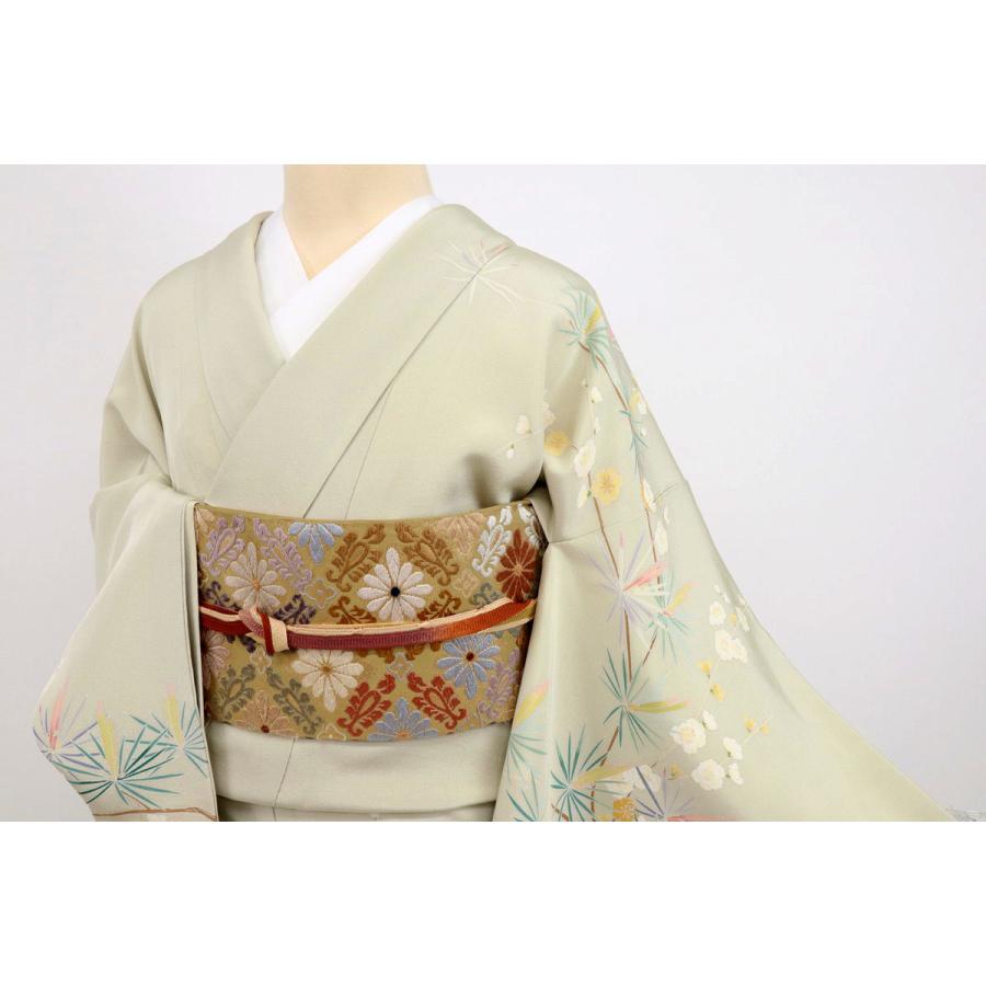 訪問着 作家物 情景美 落款有 背紋有 グリーン 袷正絹着物 Mサイズ