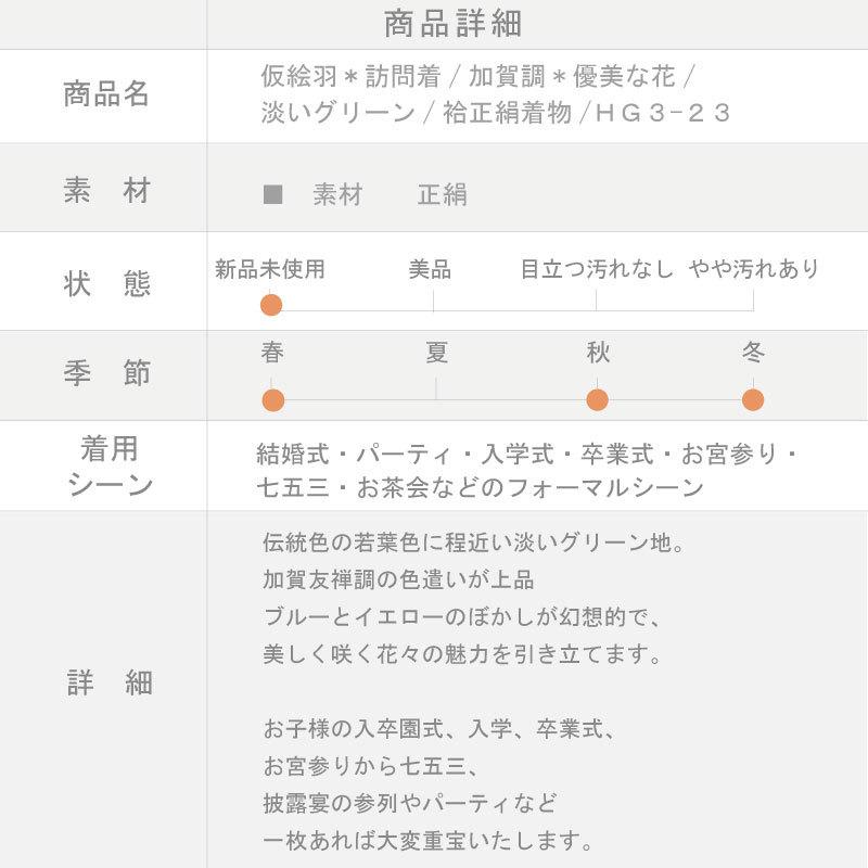 仮絵羽 訪問着 加賀調 優美な花 淡いグリーン フォーマル きもの 袷正絹着物 HG3-23 中古 リサイクル着物の画像