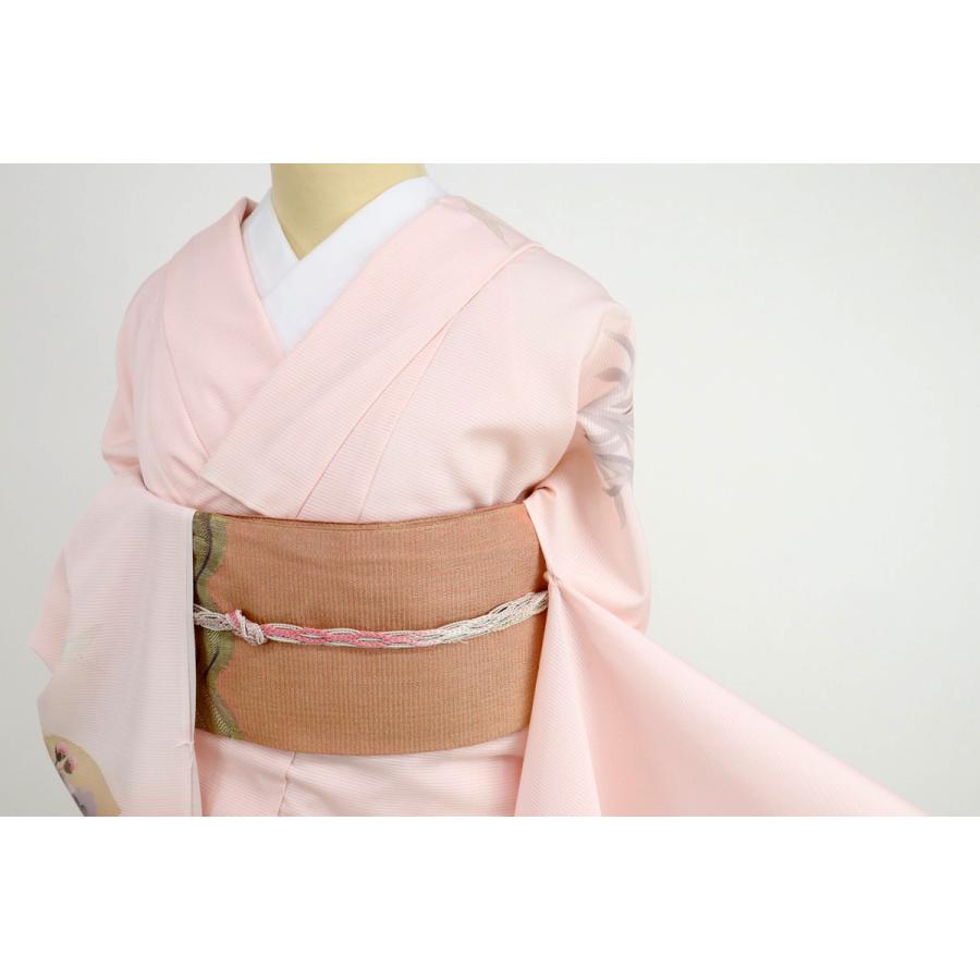 絽夏着物化繊ピンクに蔦楊柳