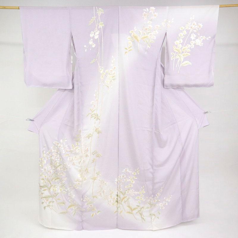 夏着物 仮絵羽 訪問着 極上刺繍 絽 涼やか花々模様 フォーマル 灰藤 