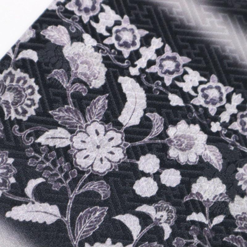 新品 長尺 単衣 訪問着 熨斗目柄唐花模様 墨色 正絹着物 Lサイズ 身丈 