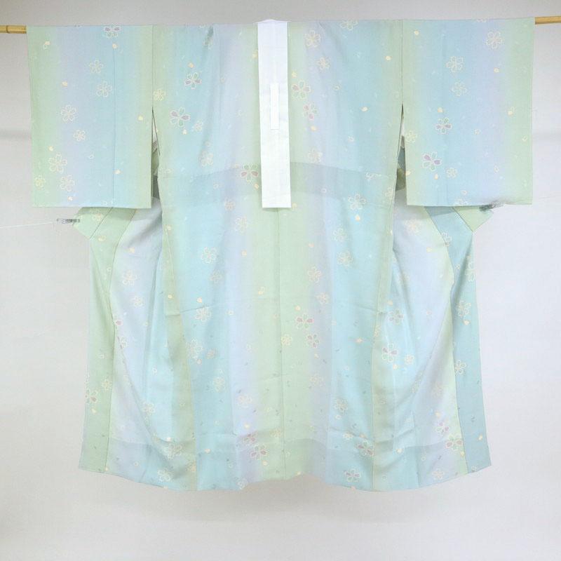新品 お仕立て上がり 上質長襦袢 筋ぼかし桜 水色 紫 緑 ブルー 正絹 着物 和装 J3-4の画像