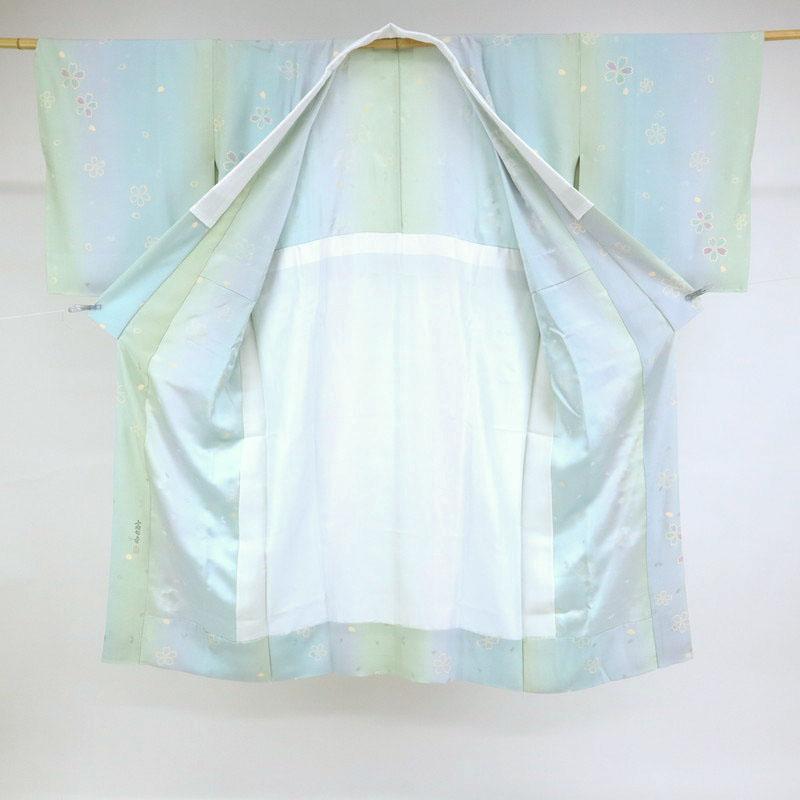 新品 お仕立て上がり 上質長襦袢 筋ぼかし桜 水色 紫 緑 ブルー 正絹 着物 和装 J3-4の画像