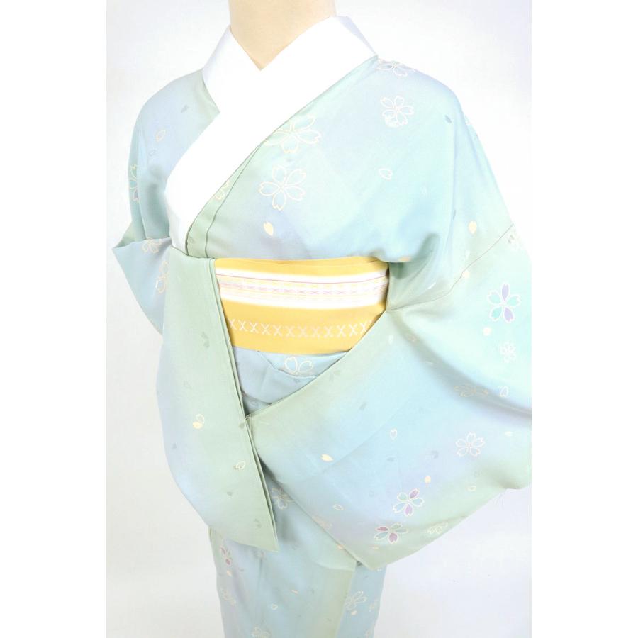 新品 お仕立て上がり 上質長襦袢 筋ぼかし桜 水色 紫 緑 ブルー 正絹 着物 和装 J3-4の画像