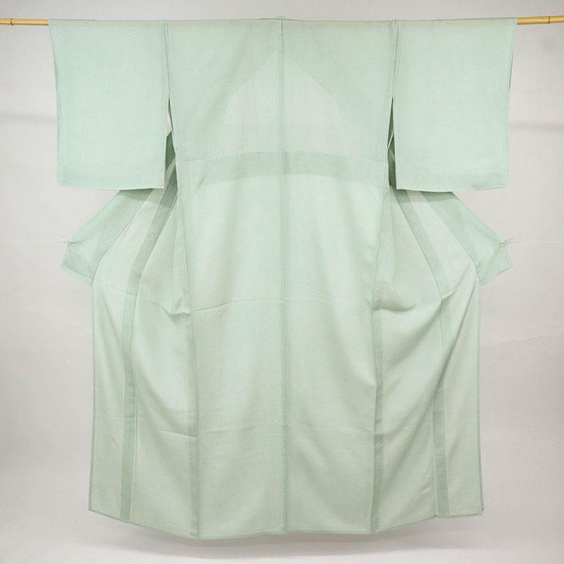 新品 長尺 夏の江戸小紋 絽 万筋 老竹色緑×白