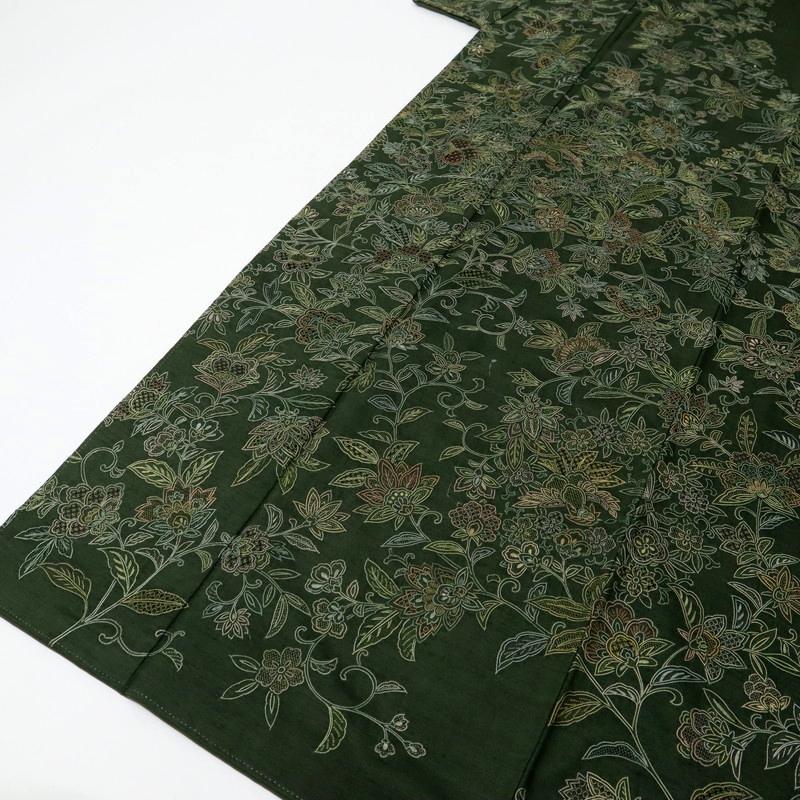紬 長尺 訪問着 極上刺繍 虹色の花更紗 グリーン Lサイズ LL 紬 長尺 訪問着 極上刺繍 虹色の花更紗 グリーン Lサイズ LL