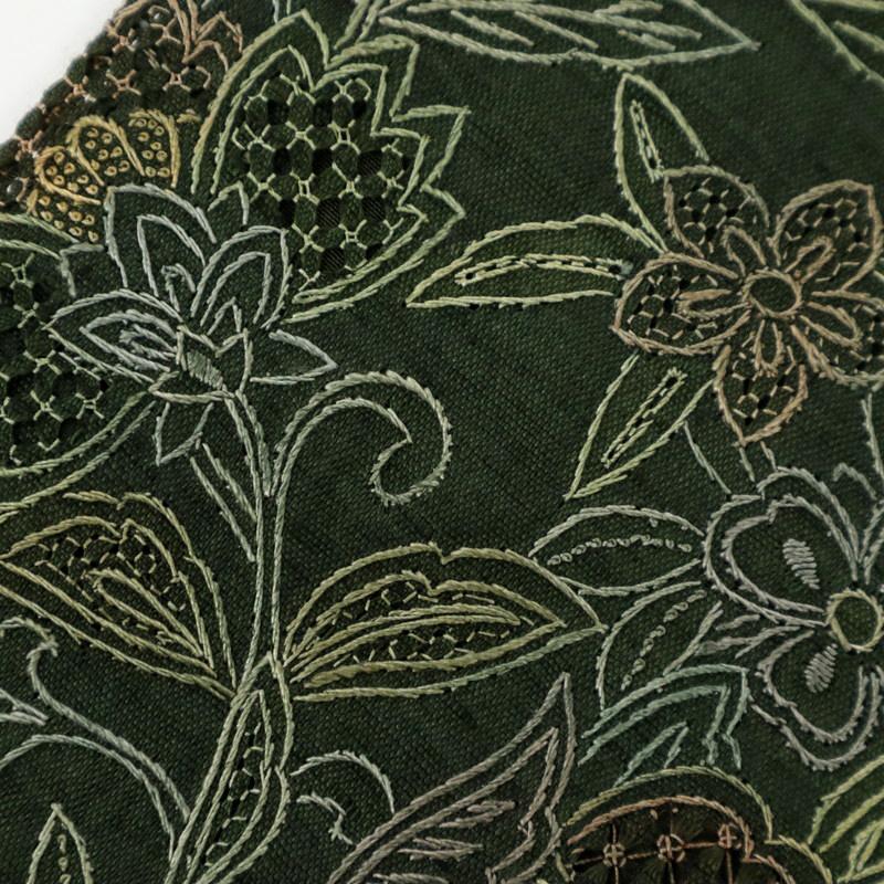紬 長尺 訪問着 極上刺繍 虹色の花更紗 グリーン Lサイズ LL 紬 長尺 訪問着 極上刺繍 虹色の花更紗 グリーン Lサイズ LL