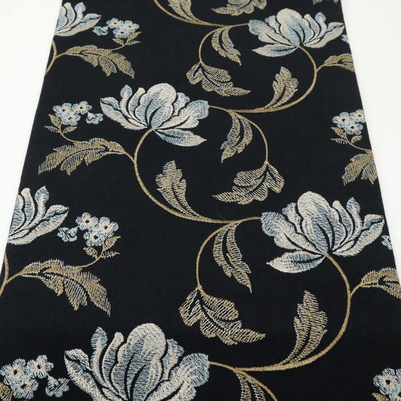 新品 未使用 名古屋帯 極上 刺繍 カジュアル 花唐草模様 黒地 新品 未使用 名古屋帯 極上 刺繍 カジュアル 花唐草模様 黒地