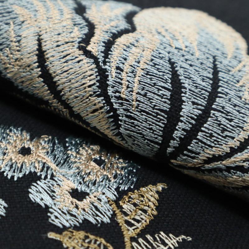 新品 未使用 名古屋帯 極上 刺繍 カジュアル 花唐草模様 黒地 新品 未使用 名古屋帯 極上 刺繍 カジュアル 花唐草模様 黒地
