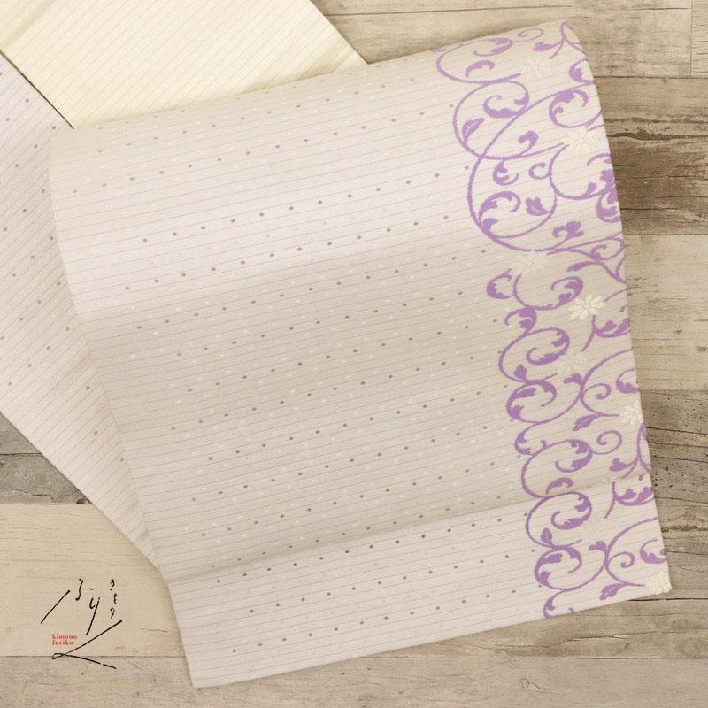 名古屋帯◇小さなドットと花唐草模様□淡い紅藤色□正絹着物◇NY5-12  