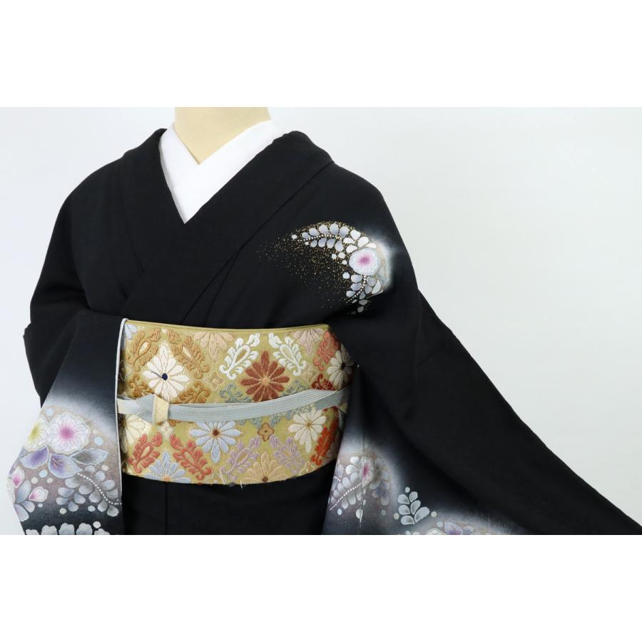 訪問着 長尺 特選品 人気の辻が花模様 付下げ 黒地 袷 正絹 着物 3L 