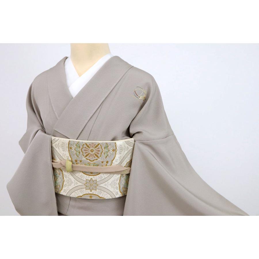 単衣 長尺 刺繍 付下げ 松梅菊 グレー 背紋有 袷正絹着物 Lサイズ 身丈
