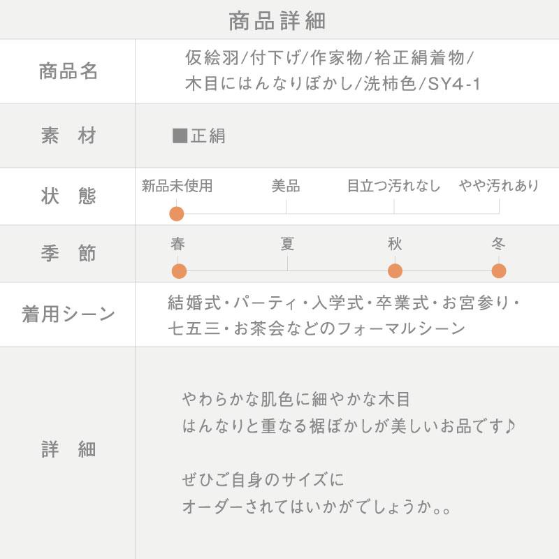 仮絵羽 付下げ 作家物 木目にはんなりぼかし 洗柿色 袷正絹着物 レディース 和装 SY4-1 新品 未使用の画像