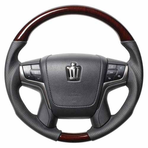 レアル ステアリング プレミアムシリーズ ラウンドシェイプ クラウンロイヤル 210系用 カラー：30ブラウンウッド (H30P-BRW-BK)