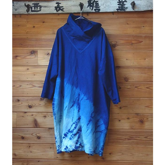藍染の絞り 手染めの綿 グラデーションが映えるチュニック ワンピース Sa1pic 2 八ヶ岳スタイル 通販 Yahoo ショッピング