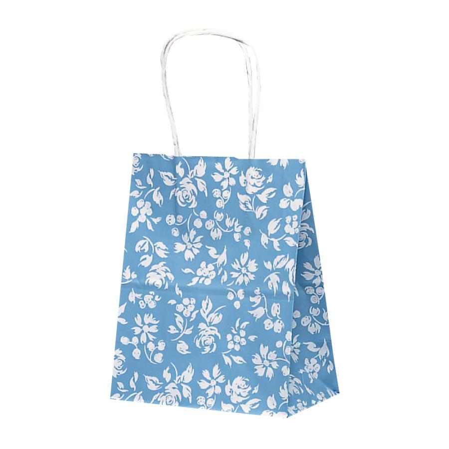 紙袋 手提げ ミニサイズ【T-2 カレン（ブルー）】使いやすい25枚入り 業務用 小さめ 200×120×250 カラフルなプリント ラッピングやギフトに！ | 