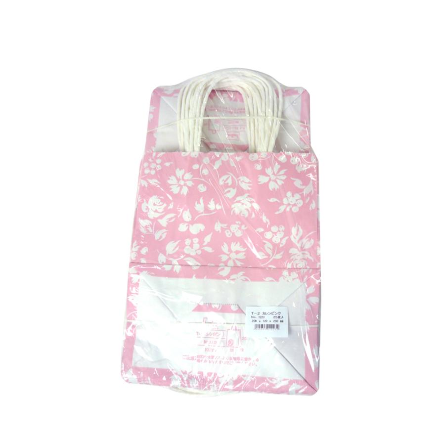 紙袋 手提げ ミニサイズ【T-2 カレン（ピンク）】使いやすい25枚入り 業務用 小さめ 200×120×250 カラフルなプリント ラッピングやギフトに！ |  | 02
