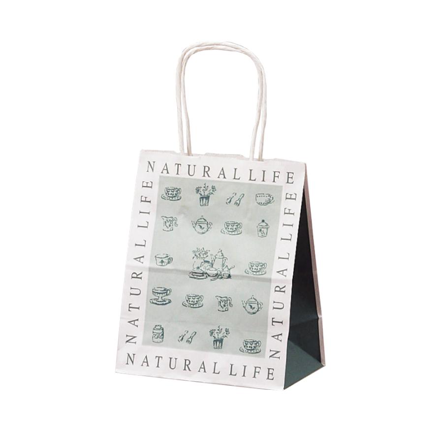 紙袋 手提げ ミニサイズ【T-2 ナチュラルライフ】使いやすい25枚入り 業務用 小さめ 200×120×250 清楚なグリーン系プリント | 