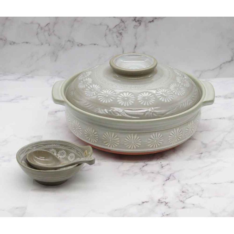 万古焼 銀峯 花三島 9号土鍋 3から4人用 日本製 どなべ 直火 オーブン