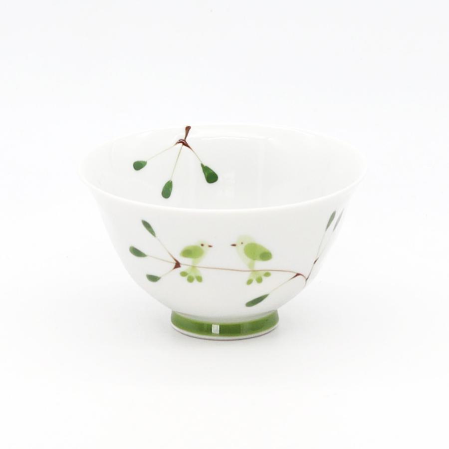 波佐見焼 福峰陶苑 枝に小鳥 飯碗 緑 39561 茶碗 飯茶碗 rice bowl 福