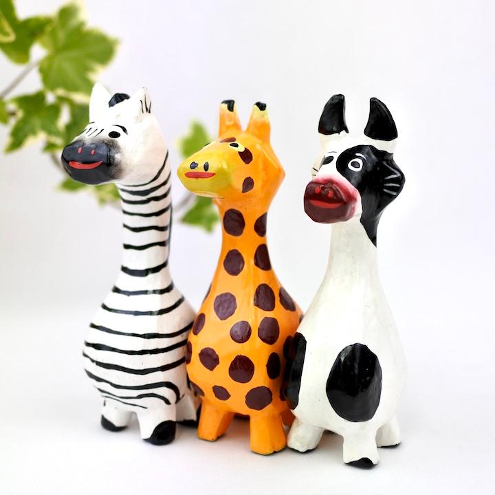 アジアン バリ 雑貨 ♪くびながアニマル(シマウマ・キリン・ウシ