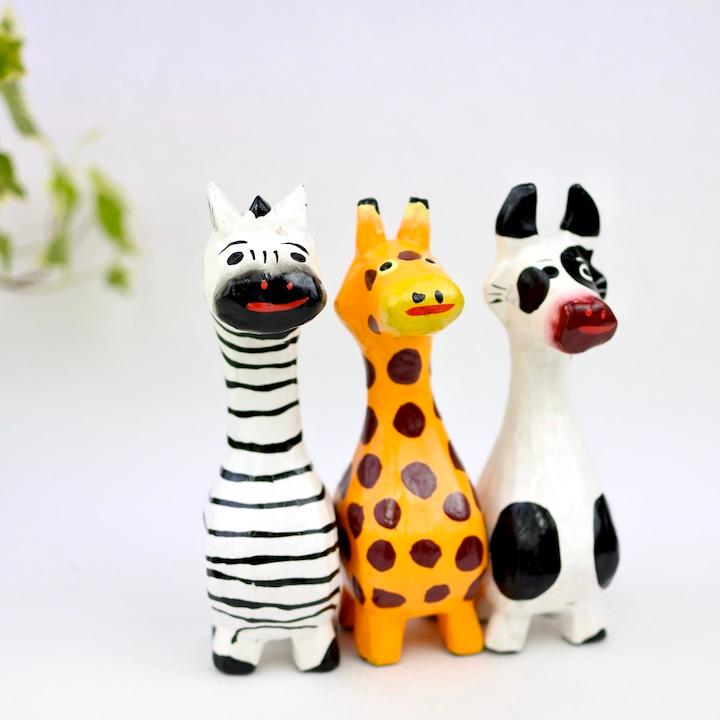 アジアン バリ 雑貨 ♪くびながアニマル(シマウマ・キリン・ウシ