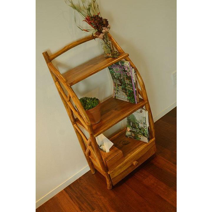 アジアン家具 木製 バリ ♪ARブックラック1引出付きNA（A4サイズ収納OK