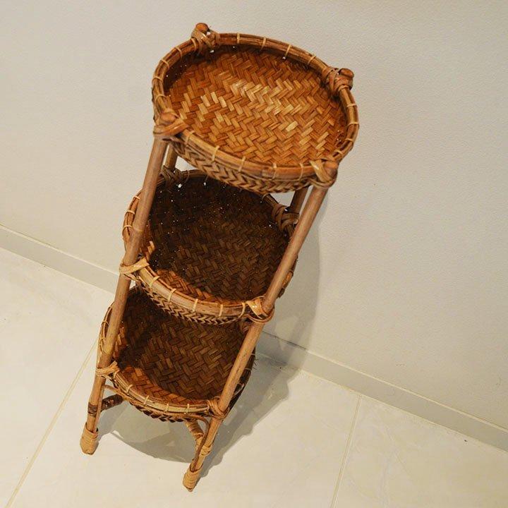 アジアン家具 木製 バリ ♪ロンボク島ラタンバスケット棚（丸型3段60cm