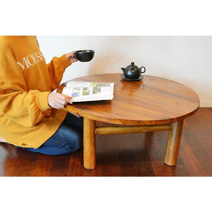 アジアン家具 木製 バリ ♪ARラウンドセンターテーブル（ナチュラルφ80cm）♪ インテリア おしゃれ エスニック ちゃぶ台 丸テーブル