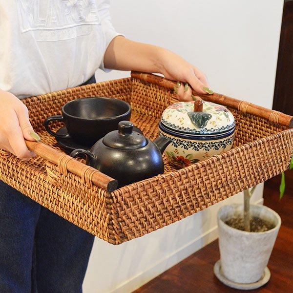 アジアン バリ 雑貨 ♪ロンボクラタンのお盆（正方形）L♪ インテリア