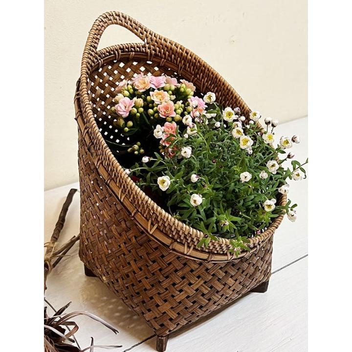 丸型藤製バスケット　かご　籠　カゴ　観葉植物　インテリア　アジアン　エスニック 丸型藤製バスケット かご 籠 カゴ 観葉植物 インテリア アジアン